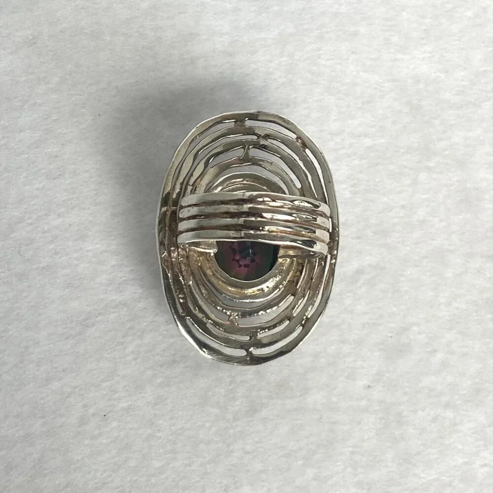 Sterling Silver 925 India Large Bezel Set Oval Mystic Quartz Statement Ring 5.5